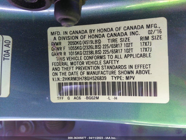 Honda Cr-v Ex-l 2016 2HKRM3H78GH526839 Image 9