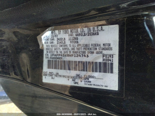 1998 FORD MUSTANG GT VIN: 1FAFP45X8WF124743