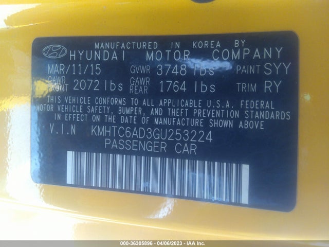 Hyundai VELOSTER 2016 KMHTC6AD3GU253224 Image 10