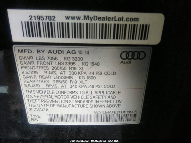WA1LMAFE3FD010995 Audi Q7 3.0l Tdi Premium Plus