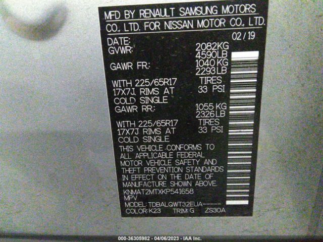 KNMAT2MTXKP541658 Nissan ROGUE SV