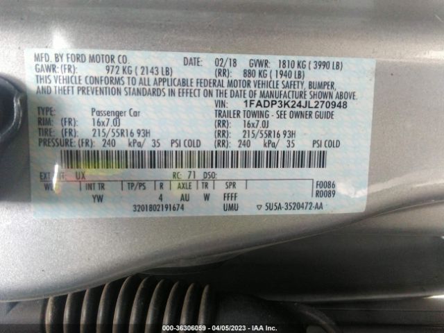 1FADP3K24JL270948 Ford FOCUS SE