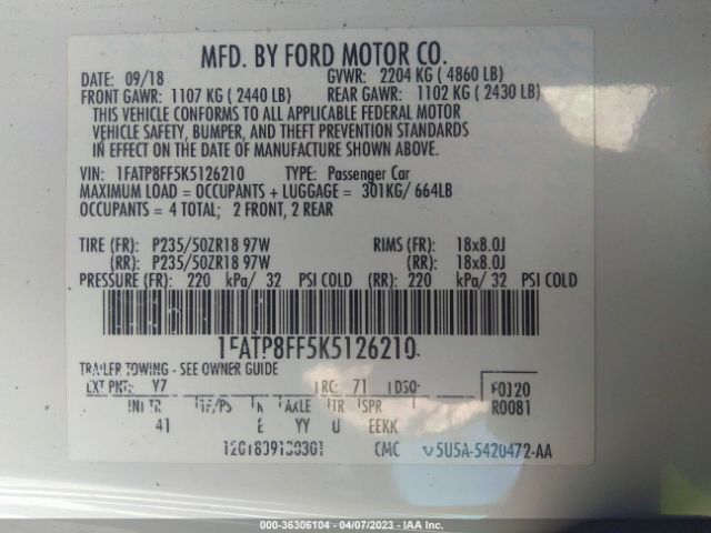 1FATP8FF5K5126210 Ford Mustang Gt Premium