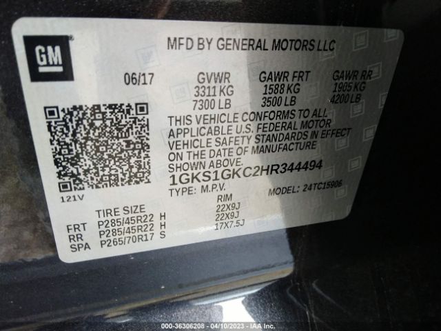 1GKS1GKC2HR344494 GMC Yukon Xl Slt