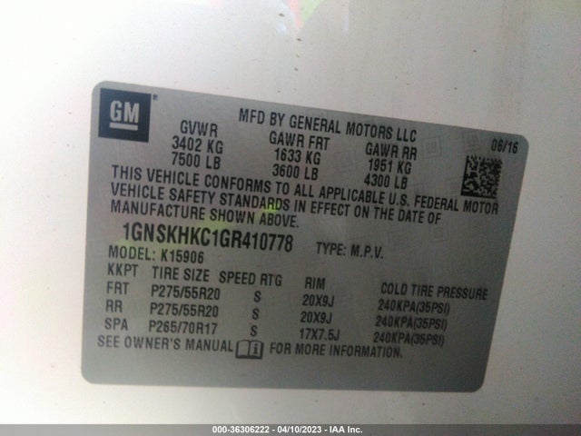 Chevrolet Suburban Lt 2016 1GNSKHKC1GR410778 Image 9