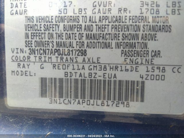 3N1CN7AP0JL817298 Nissan Versa Sedan Sv