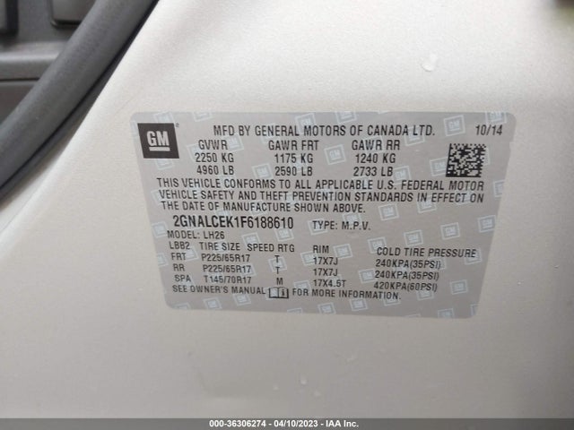 Chevrolet EQUINOX LT 2015 2GNALCEK1F6188610 Image 9