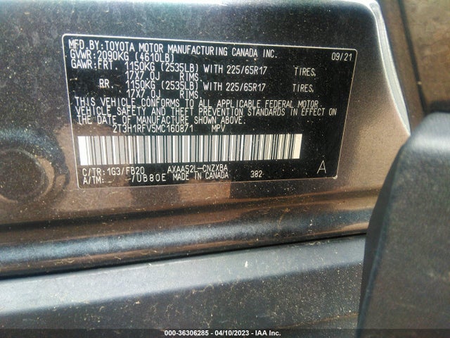 2021 TOYOTA RAV4 LE VIN: 2T3H1RFV5MC160871