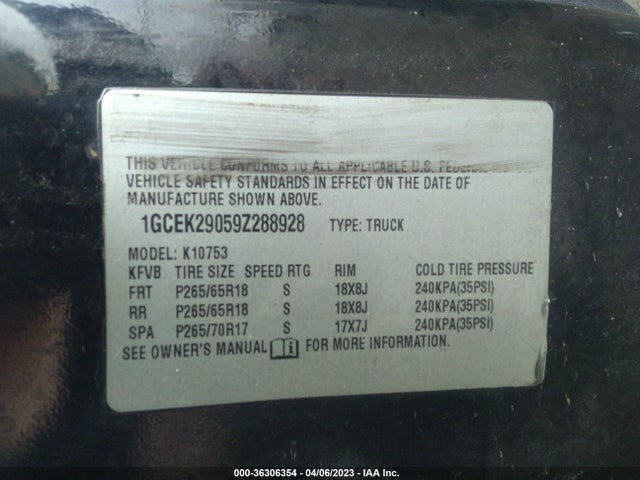 2009 CHEVROLET SILVERADO 1500 LT VIN: 1GCEK29059Z288928
