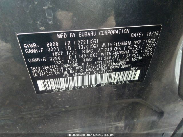 4S4WMACD1K3431222 Subaru Ascent Premium