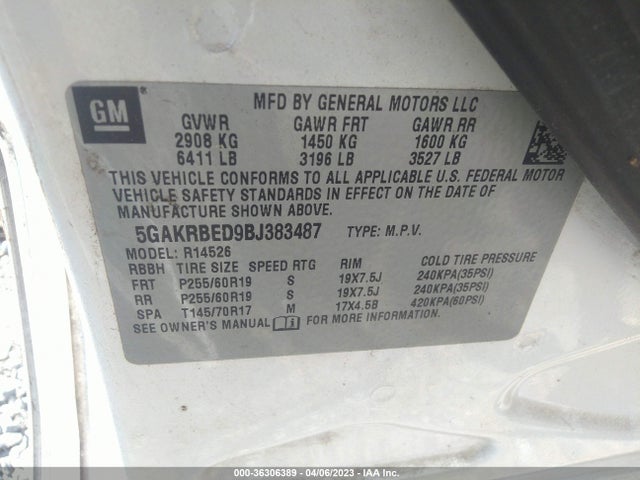 2011 BUICK ENCLAVE CXL-1 VIN: 5GAKRBED9BJ383487