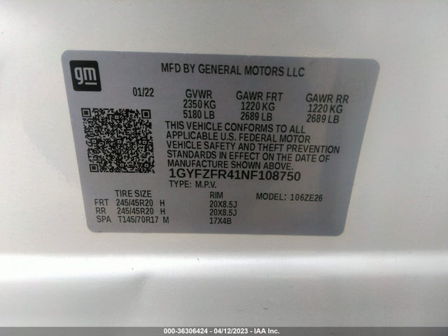 1GYFZFR41NF108750 Cadillac Xt4 Awd Sport