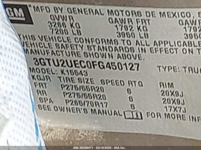 3GTU2UEC0FG450127 GMC Sierra 1500 Sle