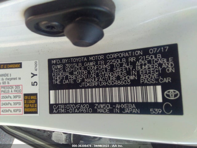 Toyota Prius Two/two Eco/three 2017 JTDKBRFUXH3048603 Image 11