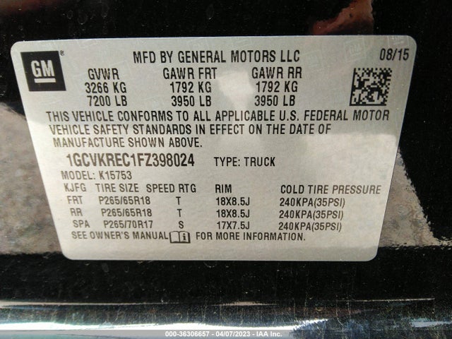 Chevrolet Silverado 1500 Lt 2015 1GCVKREC1FZ398024 Image 9