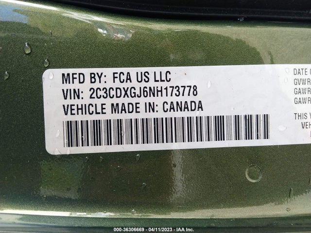 2022 DODGE CHARGER SCAT PACK VIN: 2C3CDXGJ6NH173778
