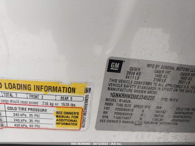 Chevrolet Traverse Lt 2014 1GNKRHKD8EJ345220 Image 11
