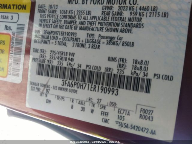 3FA6P0H71ER190993 Ford FUSION SE