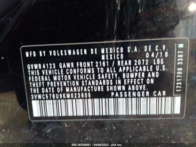 3VWC57BU9KM023605 Volkswagen Jetta S/se/r-line