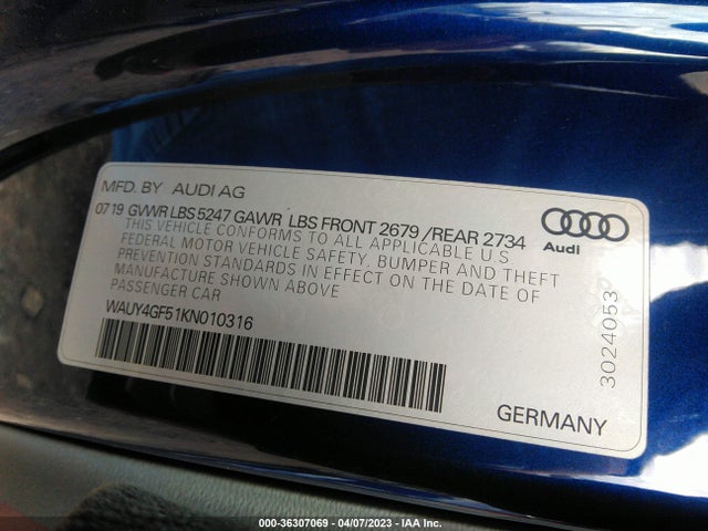 WAUY4GF51KN010316 Audi S5 Cabriolet Premium Plus