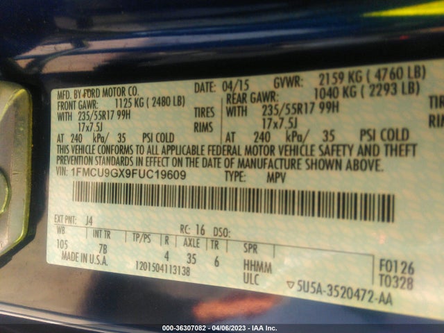 Ford ESCAPE SE 2015 1FMCU9GX9FUC19609 Image 9