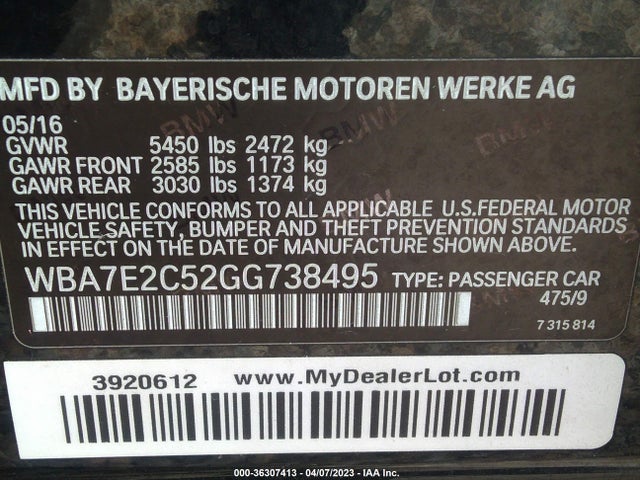 BMW 7 Series 740i 2016 WBA7E2C52GG738495 Image 9
