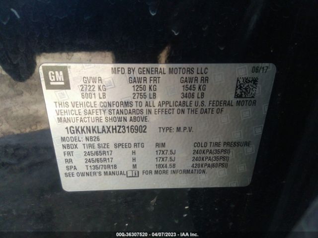 1GKKNKLAXHZ316902 GMC ACADIA SLE