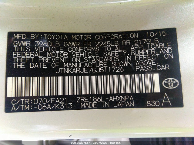 2016 Scion IM, VIN: JTNKARJE7GJ511726