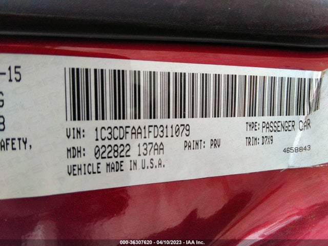 Dodge DART SE 2015 1C3CDFAA1FD311079 Image 9