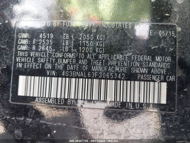4S3BNAL63F3065142 Subaru Legacy 2.5i Limited