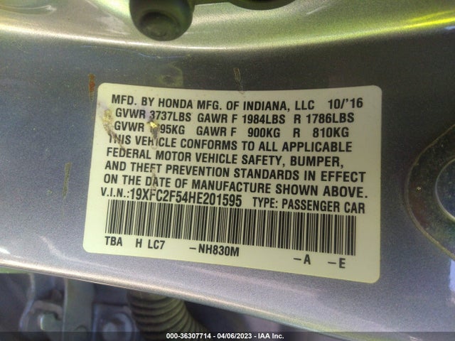 Honda Civic Sedan Lx 2017 19XFC2F54HE201595 Image 8