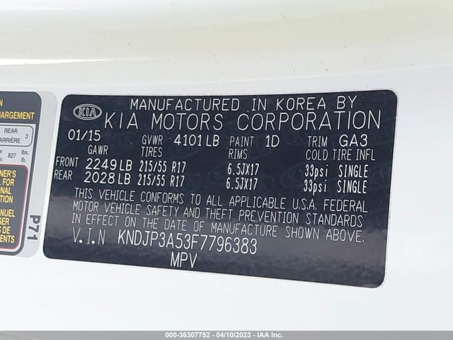 KIA SOUL + 2015 KNDJP3A53F7796383 Image 9