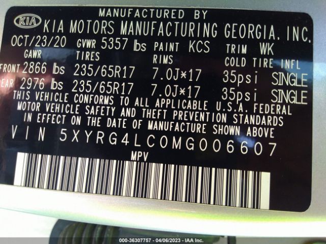 5XYRG4LC0MG006607 KIA SORENTO LX