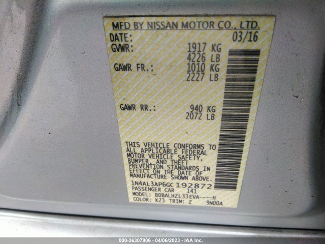 Nissan Altima 2.5 Sr 2016 1N4AL3AP6GC192872 Image 9