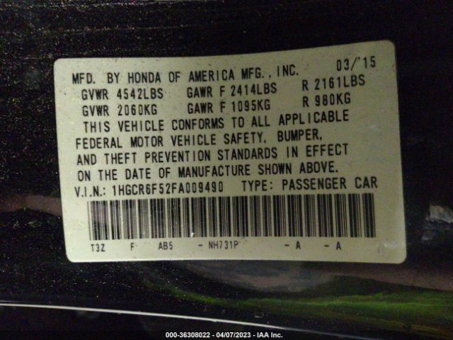 1HGCR6F52FA009490 Honda Accord Hybrid Ex-l