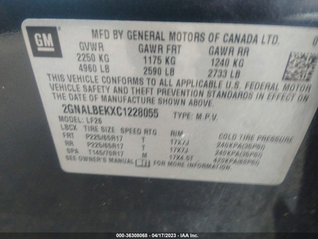 2012 CHEVROLET EQUINOX LS VIN: 2GNALBEKXC1228055
