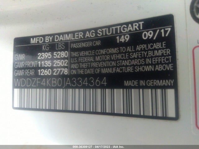 WDDZF4KB0JA334364 Mercedes-Benz E-class E 300