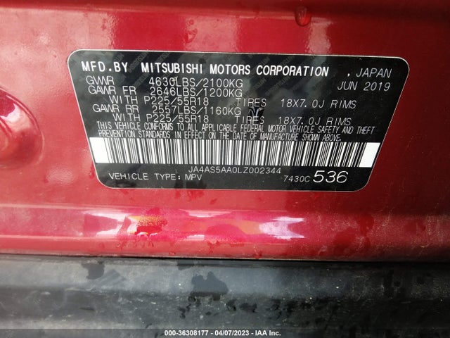 JA4AS5AA0LZ002344 Mitsubishi Eclipse Cross Se