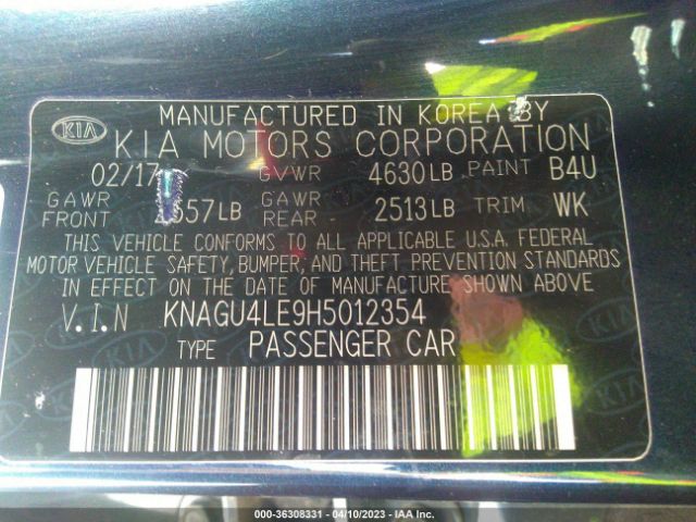 KNAGU4LE9H5012354 KIA Optima Hybrid Ex