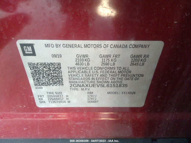 Chevrolet EQUINOX LT 2020 2GNAXUEV5L6151835 Image 9