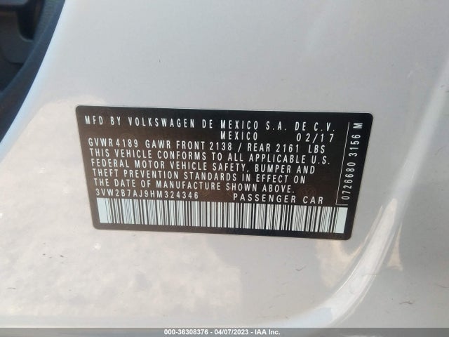 3VW2B7AJ9HM324346 Volkswagen Jetta 1.4t S