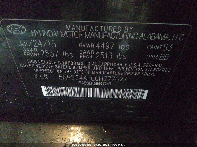 Hyundai Sonata 2.4l Se 2016 5NPE24AF0GH277027 Image 9