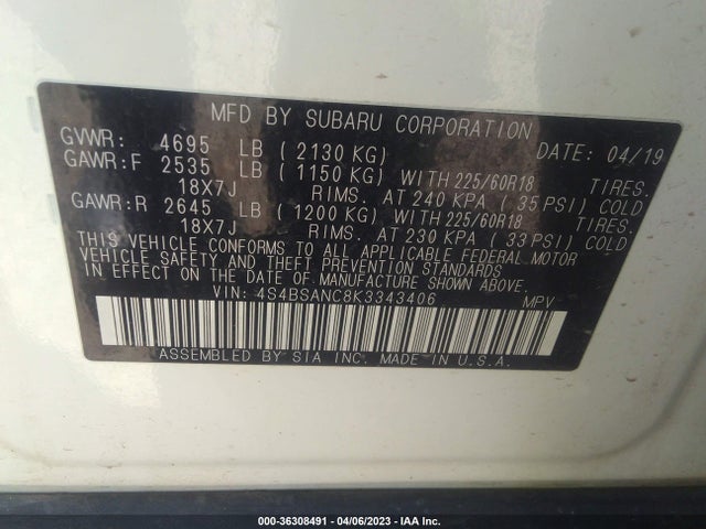 Subaru Outback Limited 2019 4S4BSANC8K3343406 Image 4