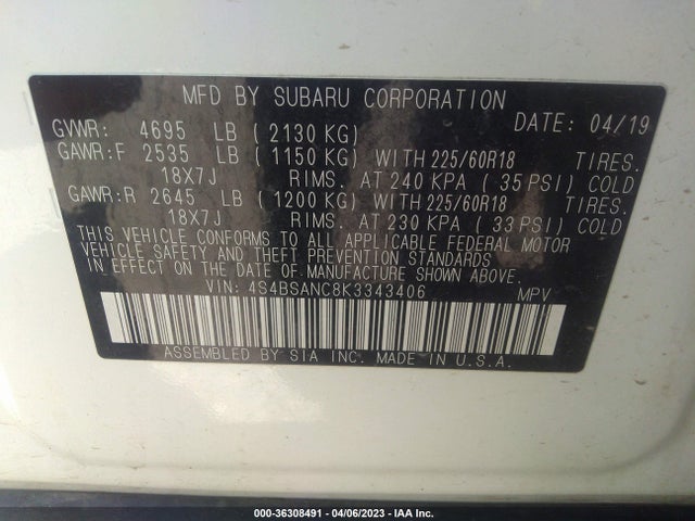 Subaru Outback Limited 2019 4S4BSANC8K3343406 Image 11