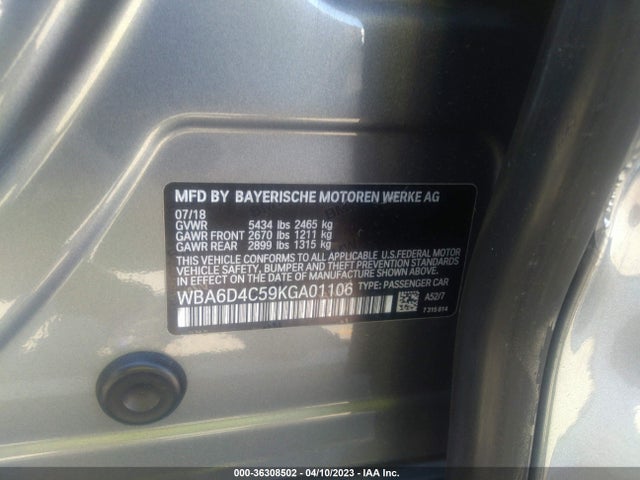 2019 BMW 6 Series, VIN: WBA6D4C59KGA01106