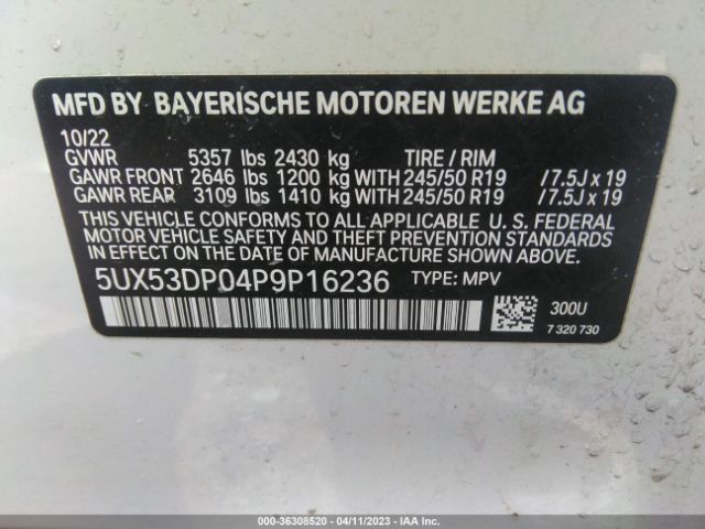 5UX53DP04P9P16236 BMW X3 Xdrive30i