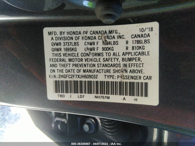 Honda Civic Sedan Ex 2018 2HGFC2F7XJH609032 Image 10