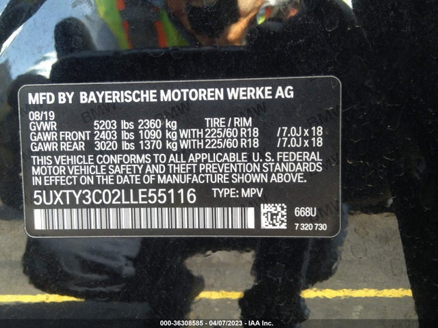 BMW X3 Sdrive30i 2020 5UXTY3C02LLE55116 Image 9