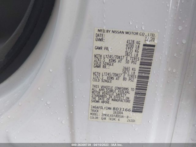 1N6AF0LY1MN803166 Nissan Nv Cargo Sv