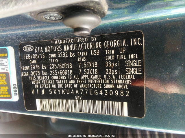 KIA SORENTO EX 2014 5XYKU4A77EG430982 Image 10